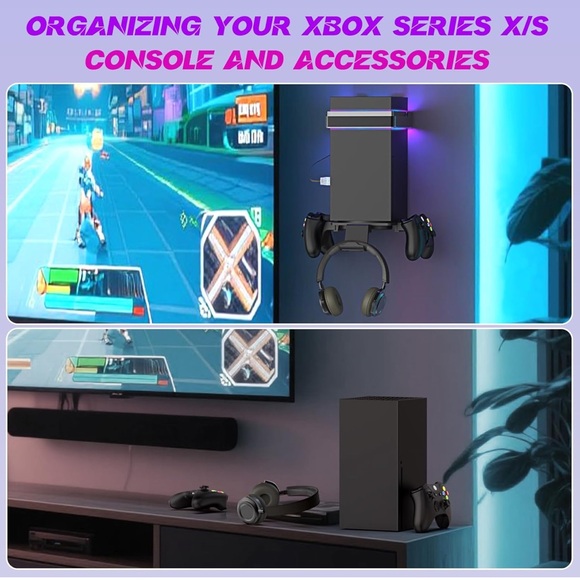 Wall Mount for Xbox Series X/S-Wall Mount Kit with 2 Controller Holder - Picture 3 of 8